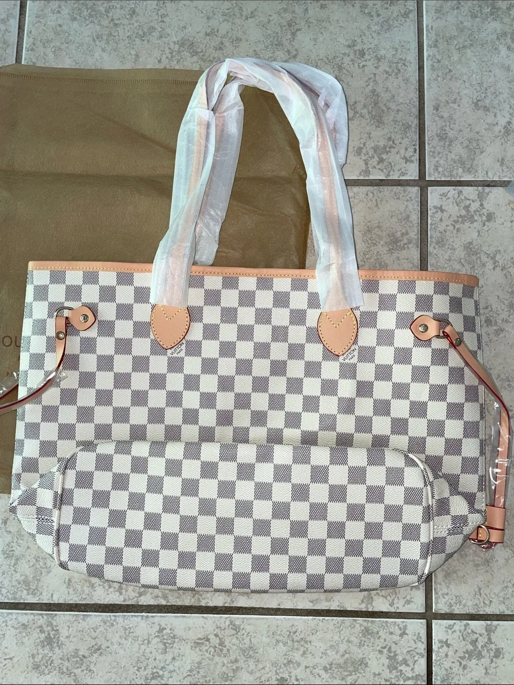 Lookalike Louis grey White Inspired Tote with Pouch shoulder handbag purse